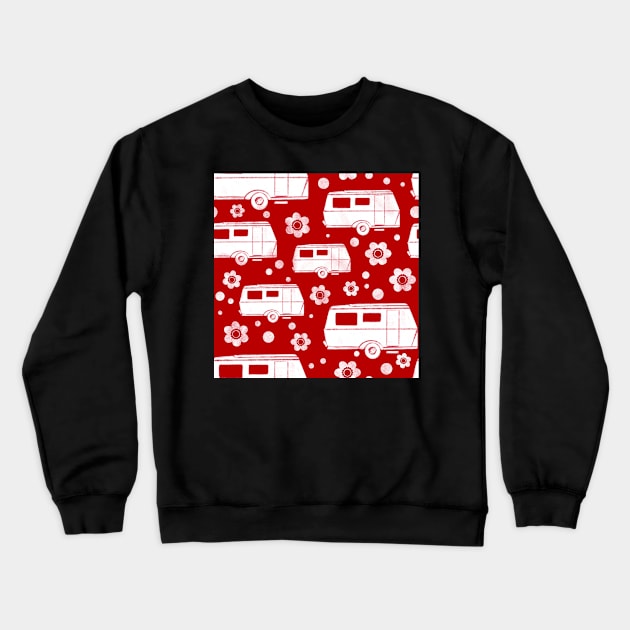 Vintage Caravan block print in red and white Crewneck Sweatshirt by NattyDesigns